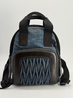Miu Miu Denim Leather Small Backpack